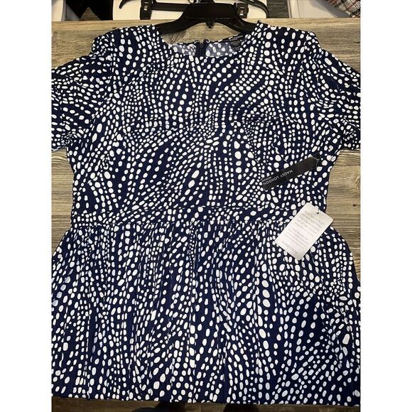 MAGGY LONDON Navy White Dot Print Cuff Sleeve Midi Dress. Size 16W. NWT. 7 - Picture 1 of 11